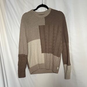 Hollister Men's Patchwork Crewneck Sweater - Brown and Cream